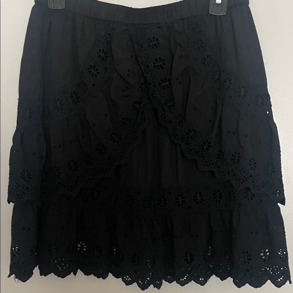 Black Eyelet Tiered A-Line Skirt